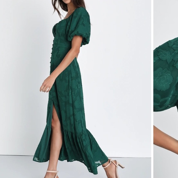 NWOT Lulus Everlasting Charm Emerald Green Floral Jacquard Midi Dress - Picture 2 of 9